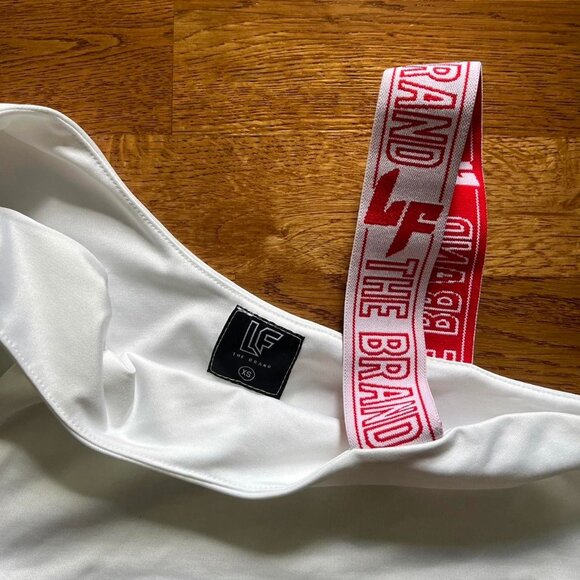 LF The Brand bra top white red logo xs crop one shoulder tailgate game day vtg - Picture 2 of 2